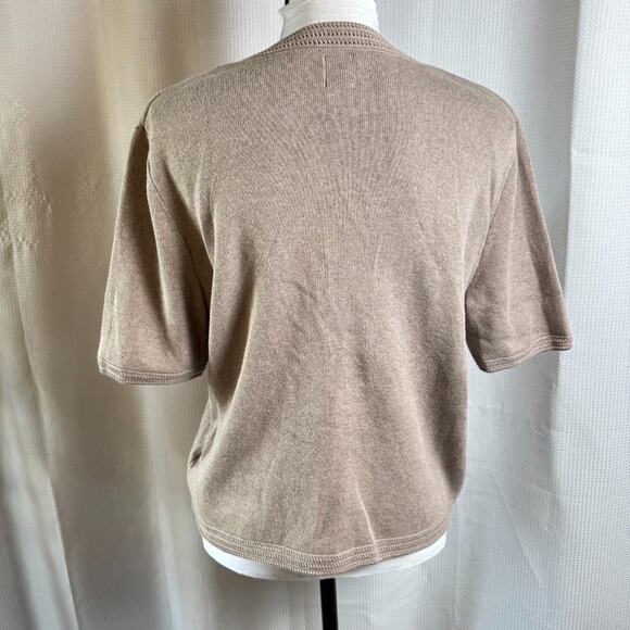 Joie V-Neck Short Sleeve Button Front Size XL Taupe Womens Cardigan Quiet Luxury - Picture 10 of 10